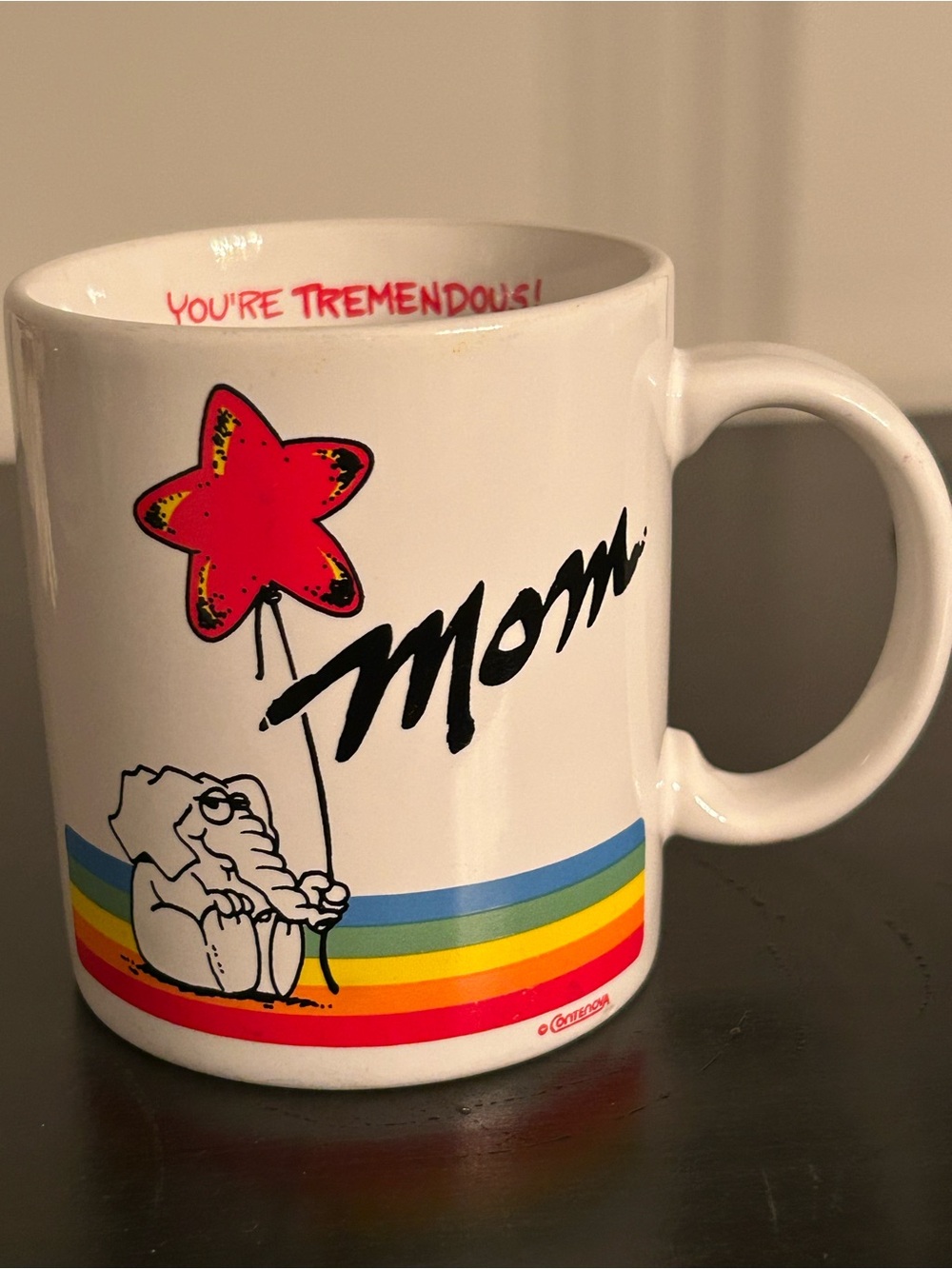Vintage Contenova Japan “Mom” Mug | You’re Tremendous! Rainbow Coffee Cup